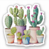 Schattige waterverf cactussen succulenten in potte sticker (Voorkant)