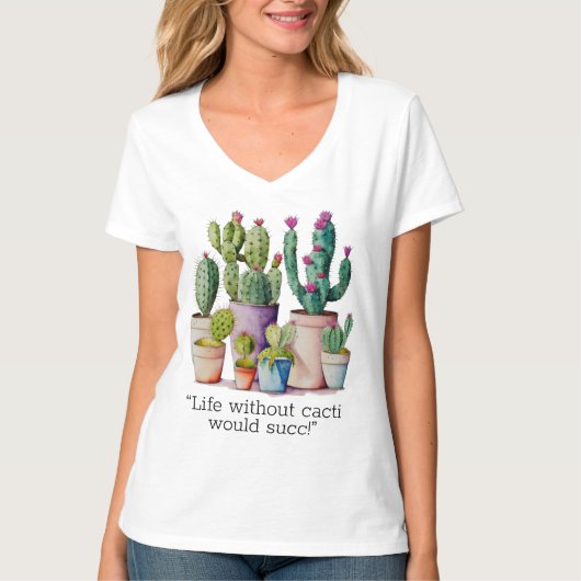 Schattige waterverf cactussen succulenten in potte t-shirt (Voorkant)