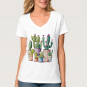 Schattige waterverf cactussen succulenten in potte t-shirt (Voorkant)
