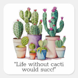 Schattige waterverf cactussen succulenten in potte vierkante sticker
