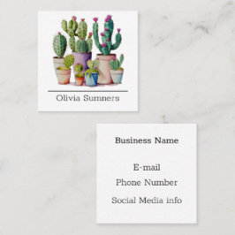 Schattige waterverf cactussen succulenten in potte vierkante visitekaartje