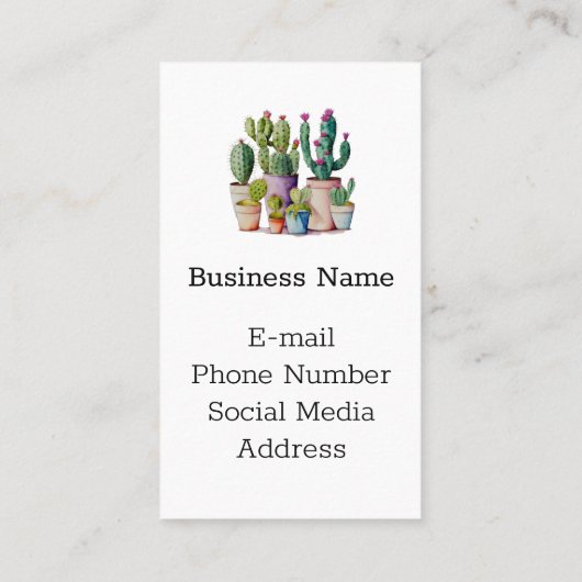 Schattige waterverf cactussen succulenten in potte visitekaartje (Achterkant)