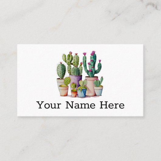 Schattige waterverf cactussen succulenten in potte visitekaartje (Voorkant)