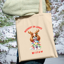 Schattige Waterverf Cavalier Kerstverlichting Hond Tote Bag