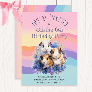 Schattige Waterverf Cavia's Mooie Verjaardagsfeest Uitnodiging Briefkaart