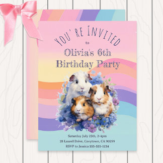 Schattige Waterverf Cavia's Mooie Verjaardagsfeest Uitnodiging Briefkaart