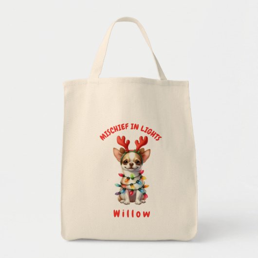 Schattige Waterverf Chihuahua Kerstverlichting Hon Tote Bag (Voorkant)
