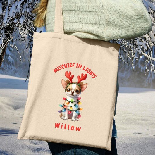 Schattige Waterverf Chihuahua Kerstverlichting Hon Tote Bag