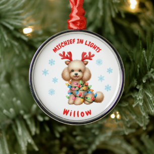 Schattige Waterverf Christmas Poodle Snowflakes Metalen Ornament