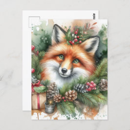 Schattige Waterverf Christmas Red Fox Briefkaart