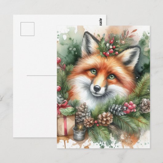 Schattige Waterverf Christmas Red Fox Briefkaart (Voorkant / Achterkant)