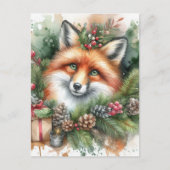 Schattige Waterverf Christmas Red Fox Briefkaart (Voorkant)