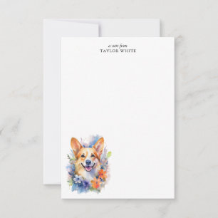 Schattige Waterverf Corgi gepersonaliseerd dank u Notitiekaartje