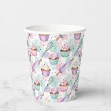 Schattige Waterverf Cupcake Lavendel Teal Bakstijl