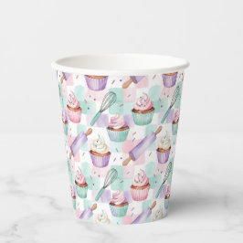 Schattige Waterverf Cupcake Lavendel Teal Bakstijl Papieren Bekers