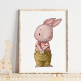 Schattige Waterverf Cute Boy Bunny | Wandafdrukken Poster