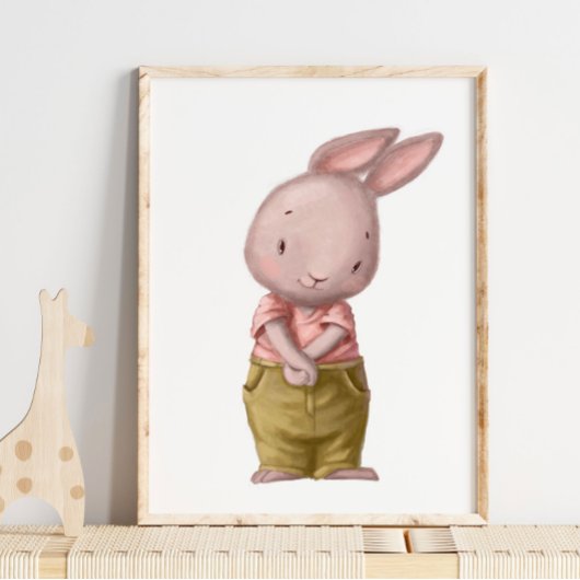 Schattige Waterverf Cute Boy Bunny | Wandafdrukken Poster