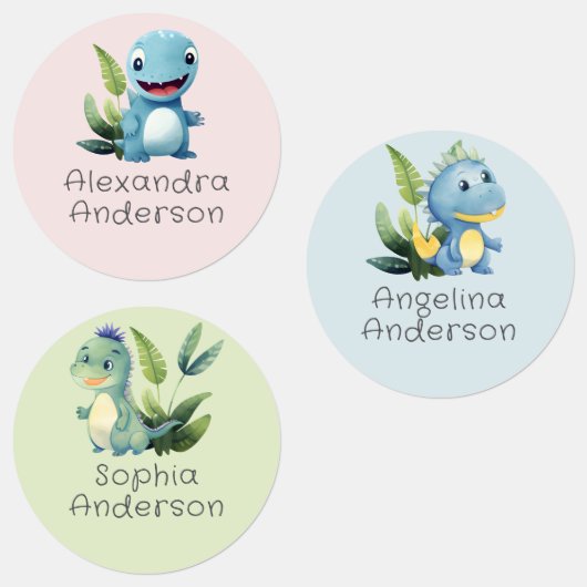 Schattige Waterverf Dinosaurus Groene Waterdichte Labels (Groep)