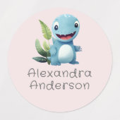 Schattige Waterverf Dinosaurus Groene Waterdichte Labels (Design 1)