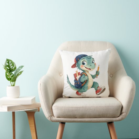 Schattige waterverf Dinosaurus met schoolspullen Kussen (Stoel)