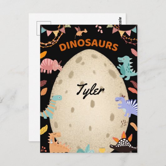 Schattige Waterverf-dinosaurussen met grote dineei Briefkaart (Voorkant / Achterkant)