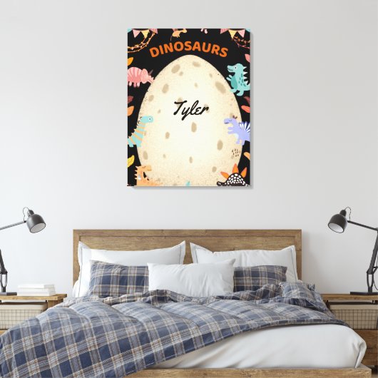 Schattige Waterverf-dinosaurussen met grote dineei Canvas Afdruk (Insitu (Slaapkamer))