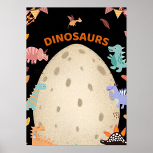 Schattige Waterverf-dinosaurussen met grote dineei Poster