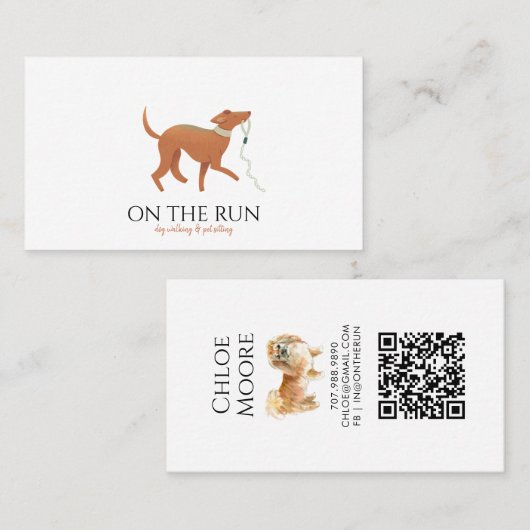 Schattige Waterverf Dog Walker Pet Sitter Visitekaartje (Voorkant / Achterkant)
