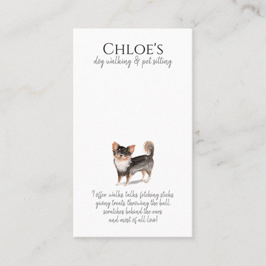 Schattige Waterverf Dog Walker Pet Sitter Visitekaartje (Voorkant)