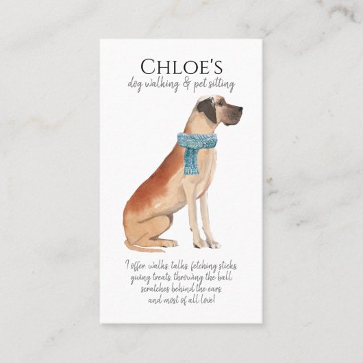 Schattige Waterverf Dog Walker Pet Sitter Visitekaartje (Voorkant)