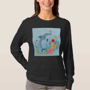Schattige Waterverf Dolfijn & Wilde Bloementuin T-shirt
