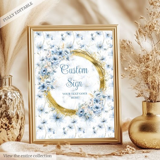 Schattige Waterverf Dusty Blue Gold Custom Sign Poster