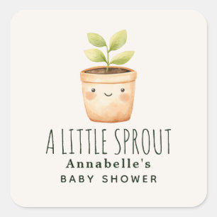 Schattige waterverf een klein spruitje baby shower vierkante sticker