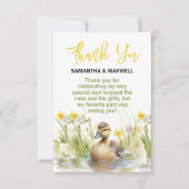 Schattige Waterverf Eend Baby Boy Shower Bedankkaart (Voorkant)