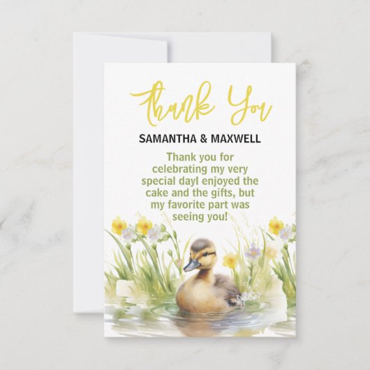 Schattige Waterverf Eend Baby Boy Shower Bedankkaart (Voorkant)