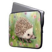 Schattige Waterverf egel met bloemen Laptop Sleeve (Voorkant Links)