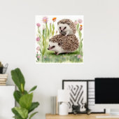 Schattige Waterverf egel met ventilator Poster (Thuiskantoor)