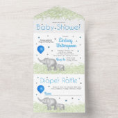 Schattige Waterverf Elephants Baby Boy Shower All In One Uitnodiging (Binnen)