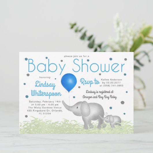 Schattige Waterverf Elephants Boy Baby shower Kaart (Staand voorkant)