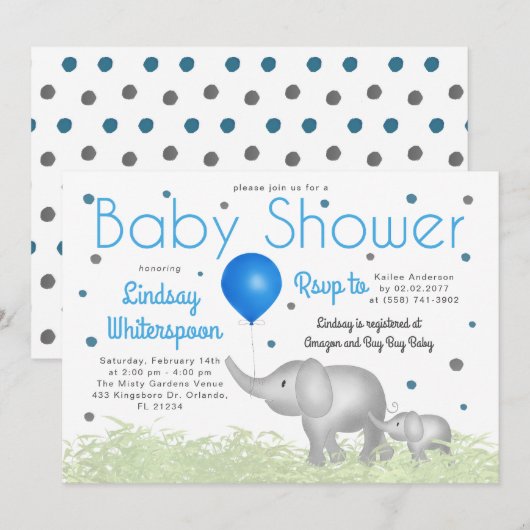 Schattige Waterverf Elephants Boy Baby shower Kaart (Voorkant / Achterkant)