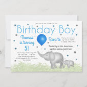 Schattige Waterverf Elephants Boy Birthday Party Kaart (Voorkant)