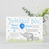 Schattige Waterverf Elephants Boy Birthday Party Kaart (Staand voorkant)
