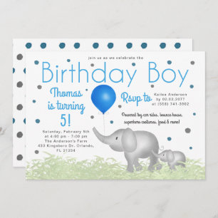 Schattige Waterverf Elephants Boy Birthday Party Kaart