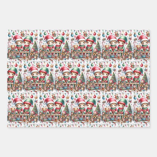 Schattige Waterverf Elfen Kerst Inpakpapier Vel (Voorkant 3)