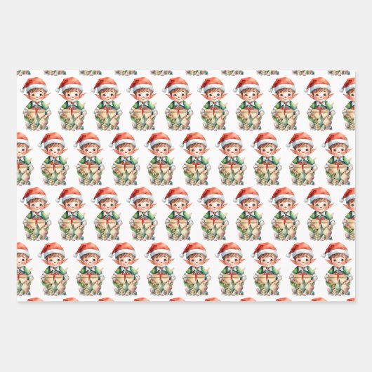 Schattige Waterverf Elfen Kerst Inpakpapier Vel (Voorkant 2)