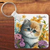 Schattige Waterverf Exotische Korthaar Kitten Sleutelhanger (Voorkant)