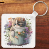Schattige Waterverf Exotische Korthaar Kitten Sleutelhanger (Achterkant)