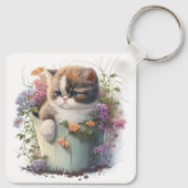 Schattige Waterverf Exotische Korthaar Kitten Sleutelhanger (Achterkant)