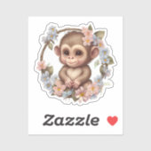 Schattige Waterverf Floral Indie Baby Monkey Sticker (Vel)