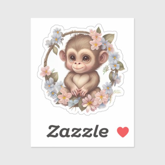 Schattige Waterverf Floral Indie Baby Monkey Sticker (Vel)